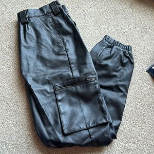 (28) kancan faux leather cargo jogger high rise pants.